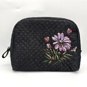 Vera Bradley Embroidered Flowers & Lady Bugs Denim Cosmetic Make Up Case